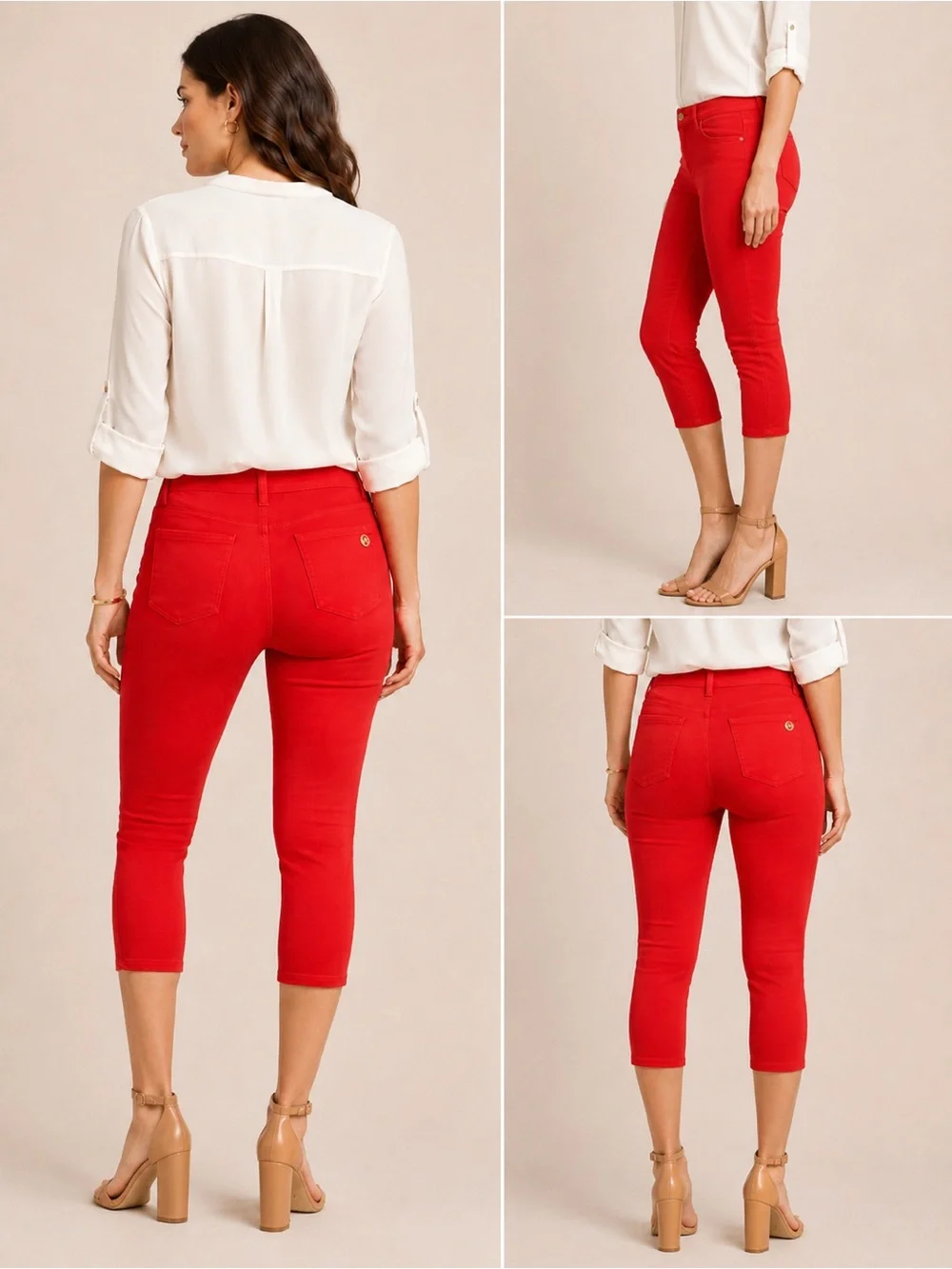 Michael Kors Izzy True Red Ruby Cropped Skinny Jeans Size 6 High Rise